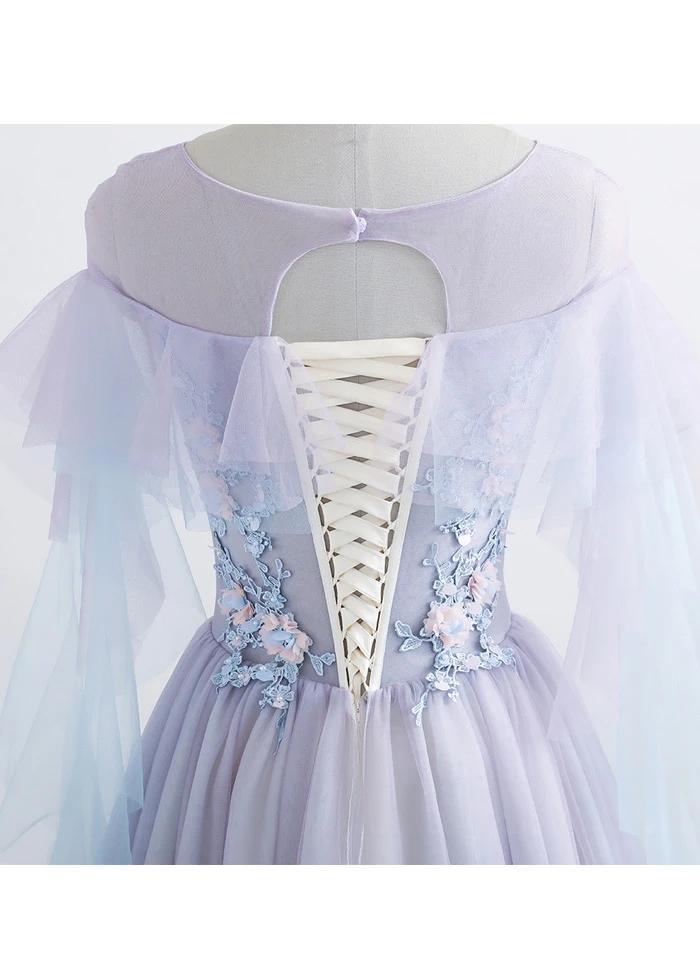 Vestido de fiesta princesa de tul con joya y largo hasta el suelo con apliques de encaje
