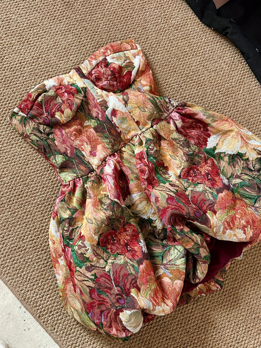 Vintage Colorful Floral Design Strapless Romantic A-line Short Homecoming Dress TP4026