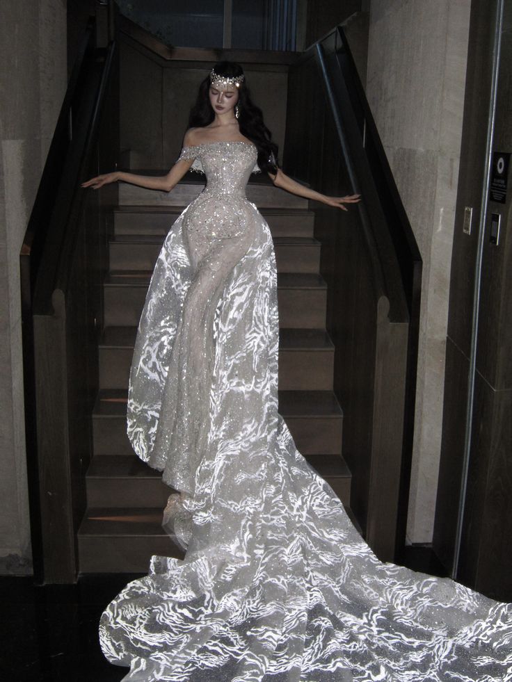 Romantic Exquisite White Mermaid Off the Shoulder Sequin Tulle Long Prom Dress Gown Dress SH3589