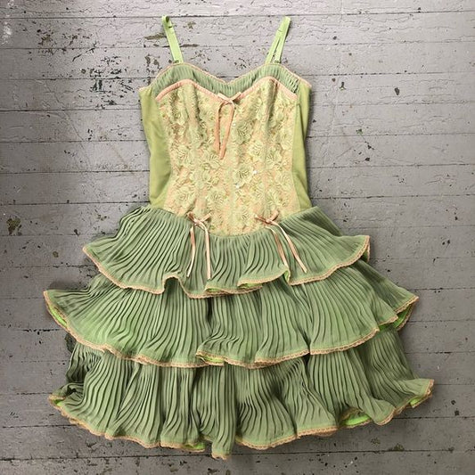 Green pink sweet spaghetti strap layered short lace tulle homecoming dress prom dress evening dress birthday party dress gh3463