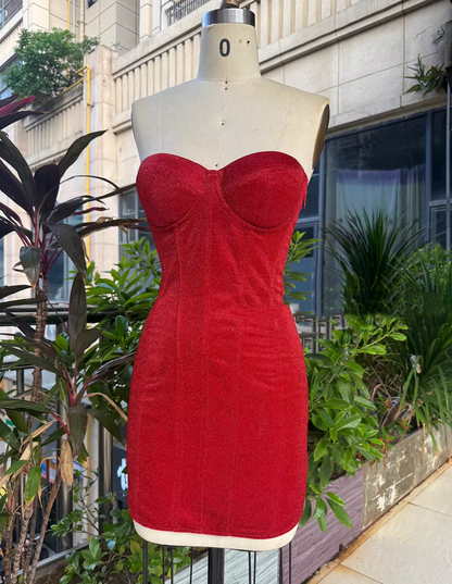 Retro Strapless Sweetheart Lace-up Design Sheath Satin Party Dress Homecoming Dresses TP3951
