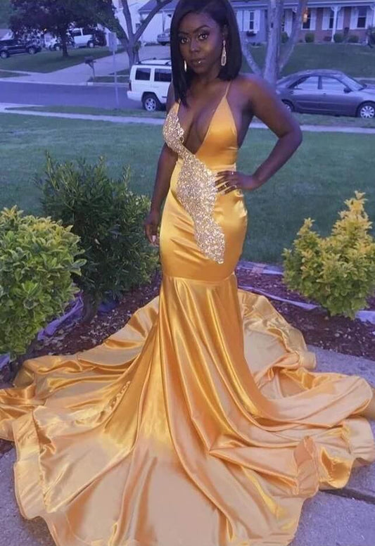 Vestidos de fiesta dorados con corpiño de cristal, vestido de fiesta extravagante