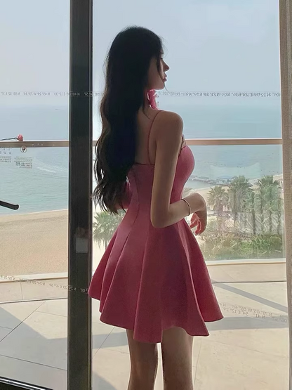 Nuevos vestidos de fiesta de corte A con escote en forma de corazón y tirantes finos, color rosa, para regreso a casa, TP3836