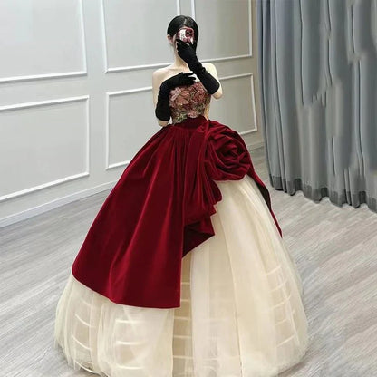 Vestido de quinceañera con diseño único de rosas, sin tirantes, corte A, para fiesta de cumpleaños, noche, baile, TP4528
