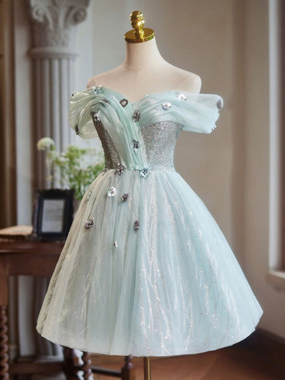 New Fashion 3D Flower Design A-line Off-the-shoulder Puffy Homecoming Dress TP3412