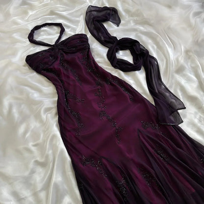 Exquisite Purple Beaded Long Prom Dress Luxury Evening Gown