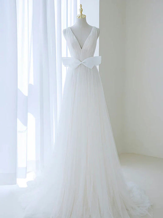 Vestido de fiesta largo de tul blanco con hombros descubiertos y flores, corte A, vestido formal largo azul ED072