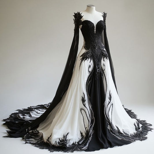 Black white gorgeous retro fashion elegant exquisite beaded long princess tulle ball gown evening dress wedding dress gh3446