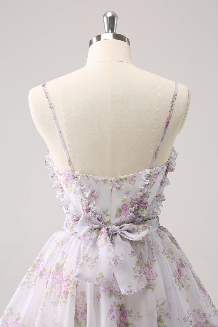 Vestido de cóctel vintage de corte A con tirantes finos, estampado floral y volantes, TP3390