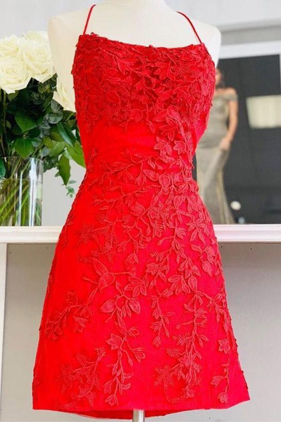 Vestidos de fiesta cortos rojos de encaje sin espalda, sexys y elegantes