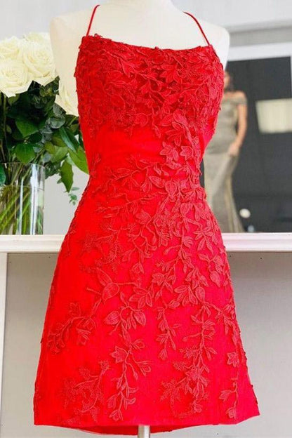 Vestidos de fiesta cortos rojos de encaje sin espalda, sexys y elegantes