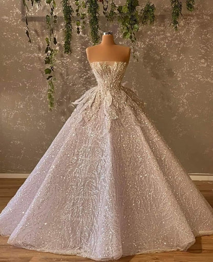 White shiny fashion exquisite beaded long elegant tulle floor-length ball gown evening dress wedding dress gh3351