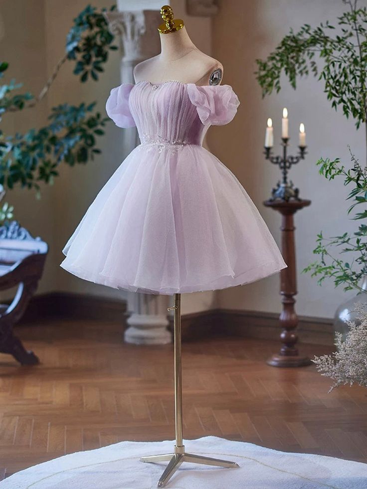 Vintage Light Purple Design A-line Off-the-shoulder Homecoming Dress TP3411