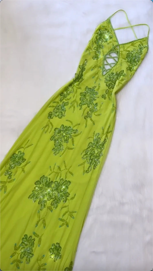 Green luxury gorgeous fashion elegant exquisite floral beading long fairy chiffon ball gown evening dress party dress prom dress gh3706