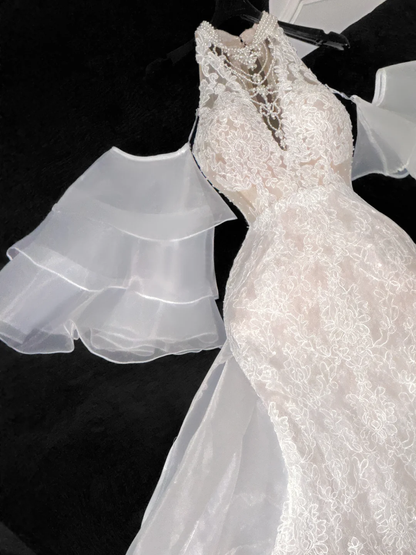 Elegante vestido de novia de sirena con apliques color marfil, vestido de fiesta, vestido de noche TP4222