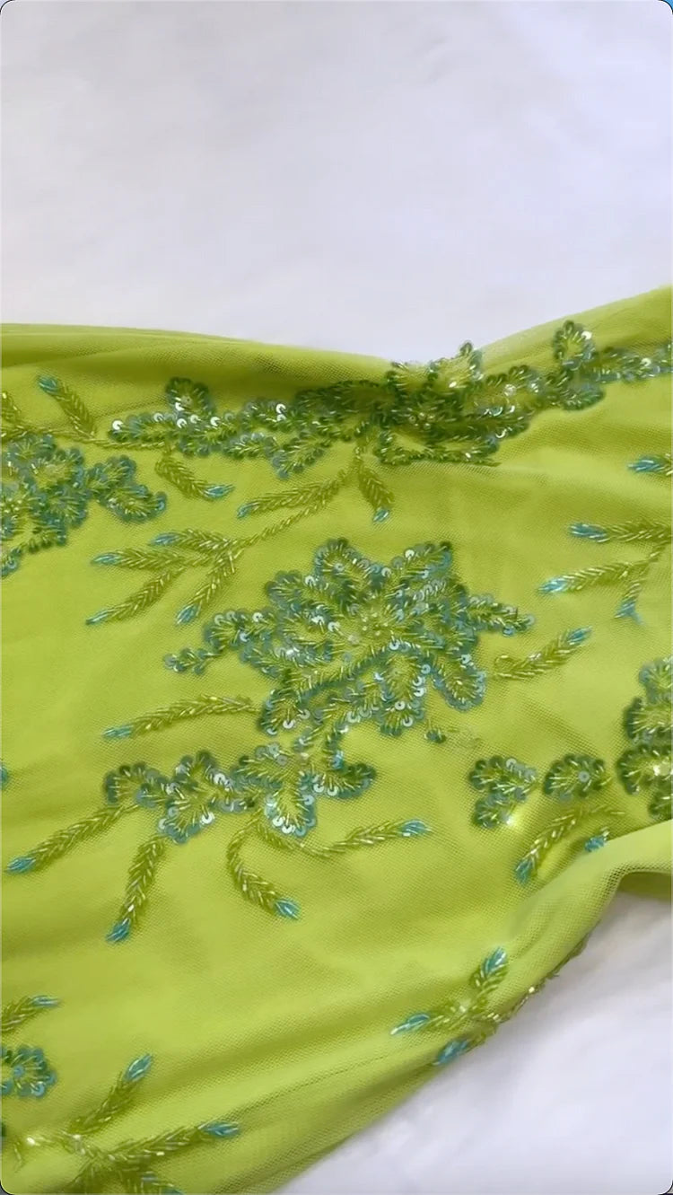 Green luxury gorgeous fashion elegant exquisite floral beading long fairy chiffon ball gown evening dress party dress prom dress gh3706
