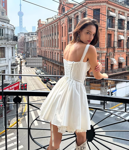 Fashion White Lace Design A-line Lace-up Party Dress Homecoming Dress TP3856