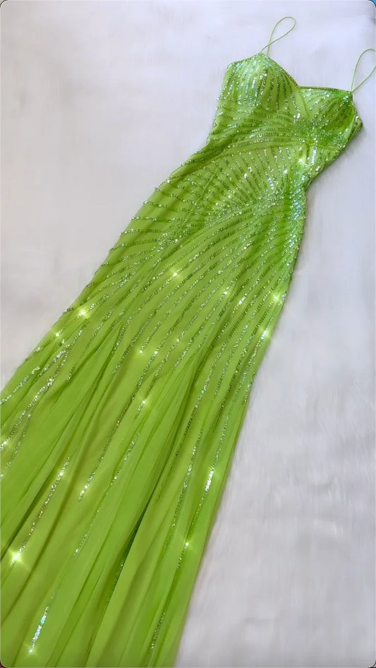 Green gorgeous fashion exquisite beaded spaghetti straps long tulle ball gown evening dress party dress gh3407