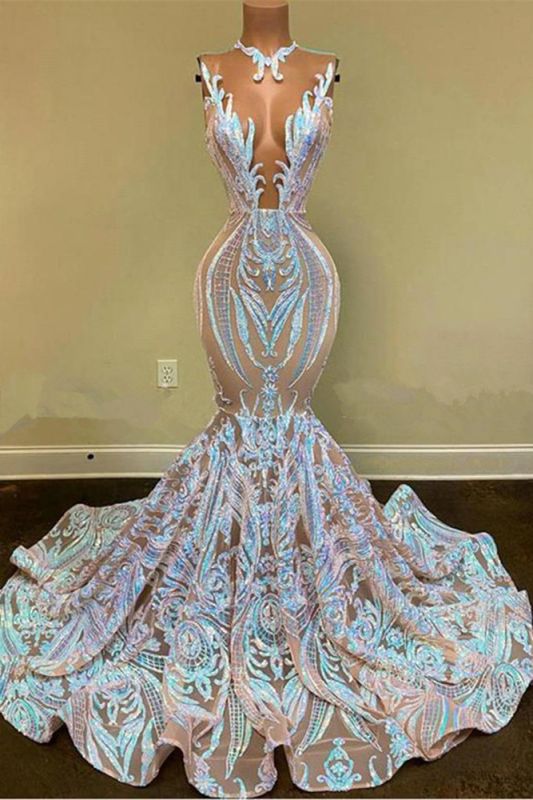 Vestidos de fiesta clásicos de sirena con encaje y lentejuelas hasta el suelo