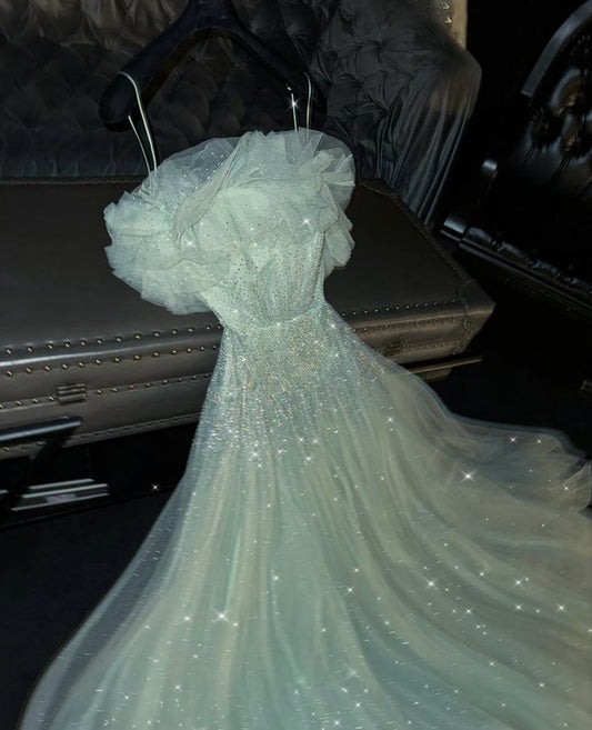Classy A Line Off the Shoulder Sequin Tulle Long Prom Dress Birthday Dress SH3100