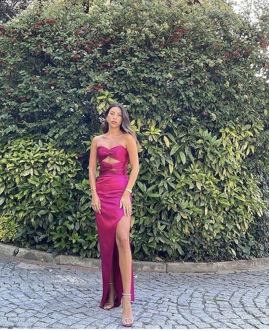 Vestido de fiesta de sirena sexy con abertura, vestidos de evento elegantes