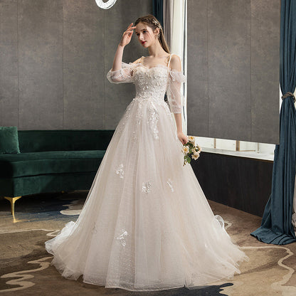 White tulle lace long prom gown A line evening gown  10117