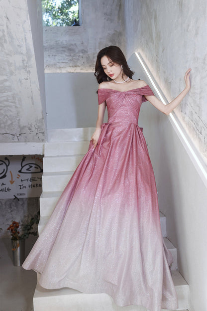 Pink gradient long A line prom dress pink evening dress  8742