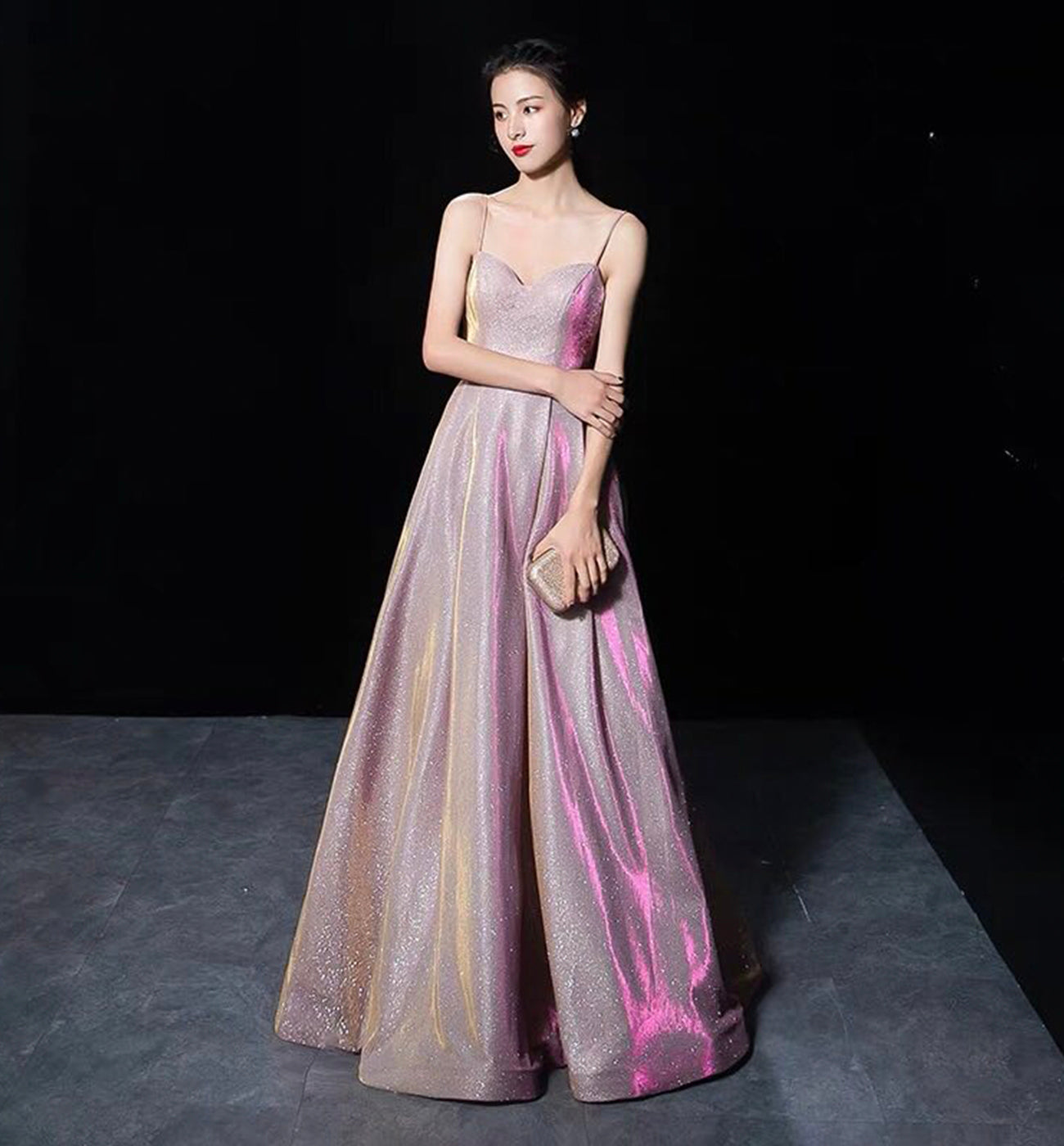 Shiny satin long A line prom dress simple evening dress 8588