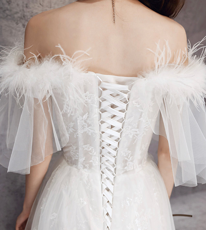 Unique tulle sequins long prom dress white evening dress 8534