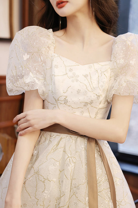 Sweet A line sequins short prom dress  8677