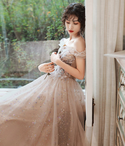 Cute tulle sequins long prom dress evening dress  8419