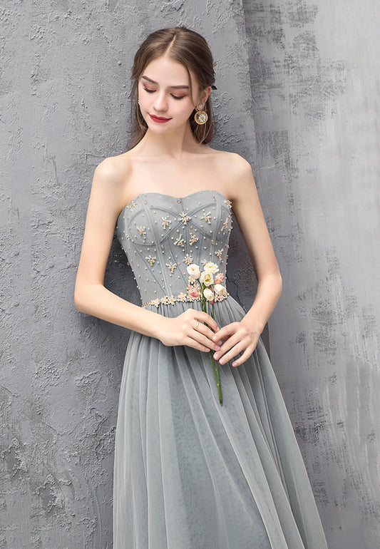 Cute tulle long prom dress evening dress  8493