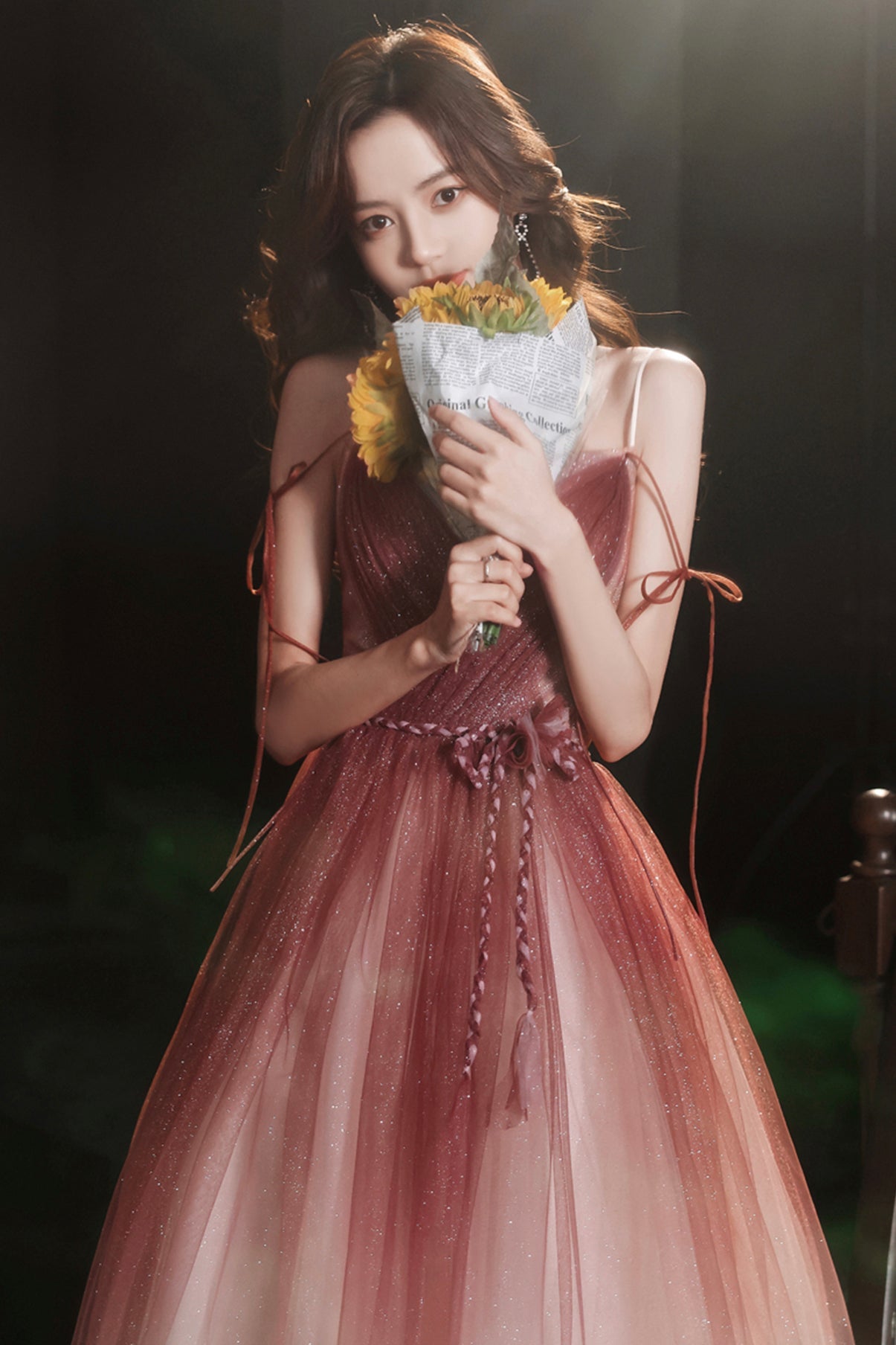 Stylish tulle long A line prom dress evening dress  8668