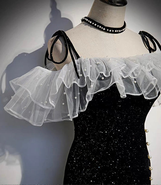 Black long mermaid prom dress black evening dress  8927