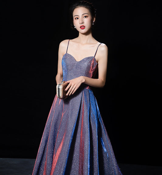 Shiny satin long A line prom dress simple evening dress 8588