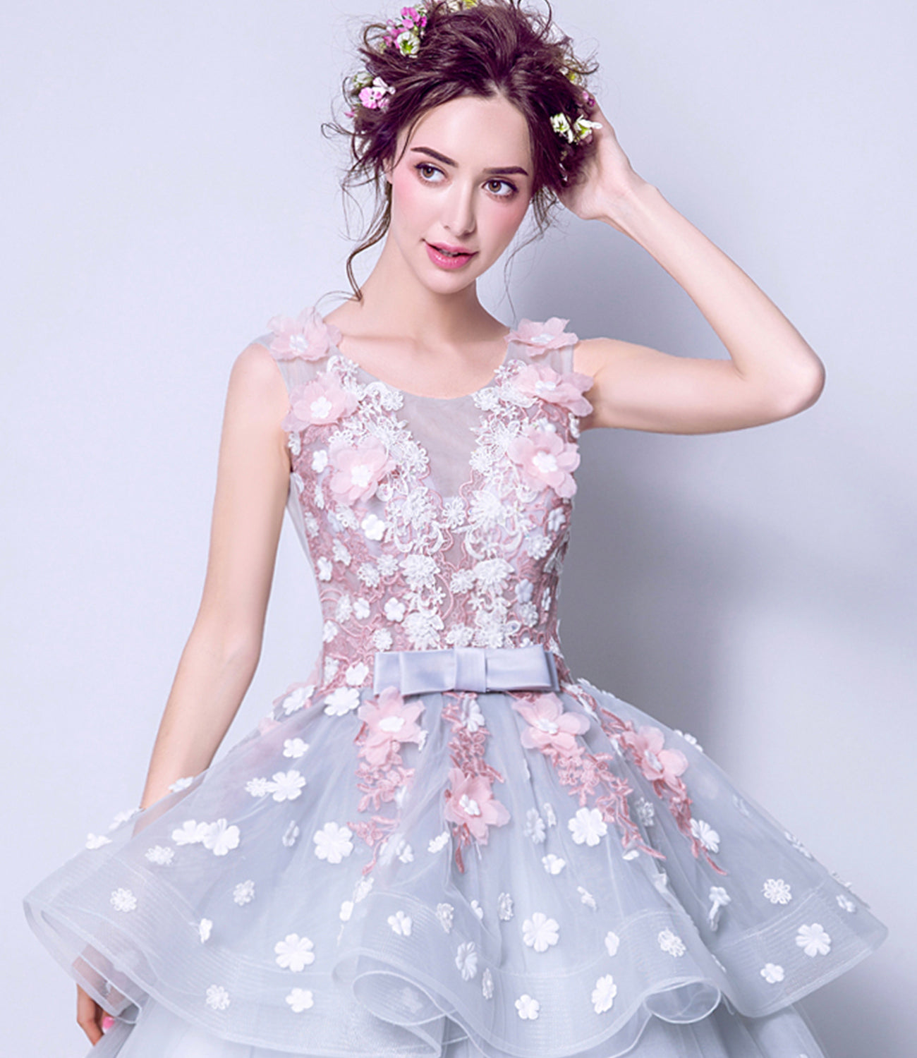 Blue tulle applique long ball gown dress formal dress  8922