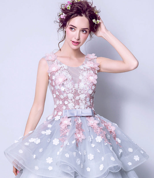 Blue tulle applique long ball gown dress formal dress  8922