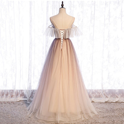 Cute tulle sequins long prom dress evening dress  8963