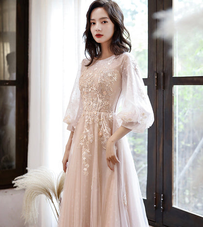 Cute tulle lace long sleeve dress evening dress  8536