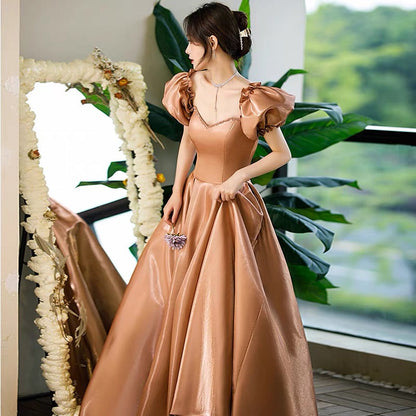 Lovely A line satin long prom gown princess dress  8958