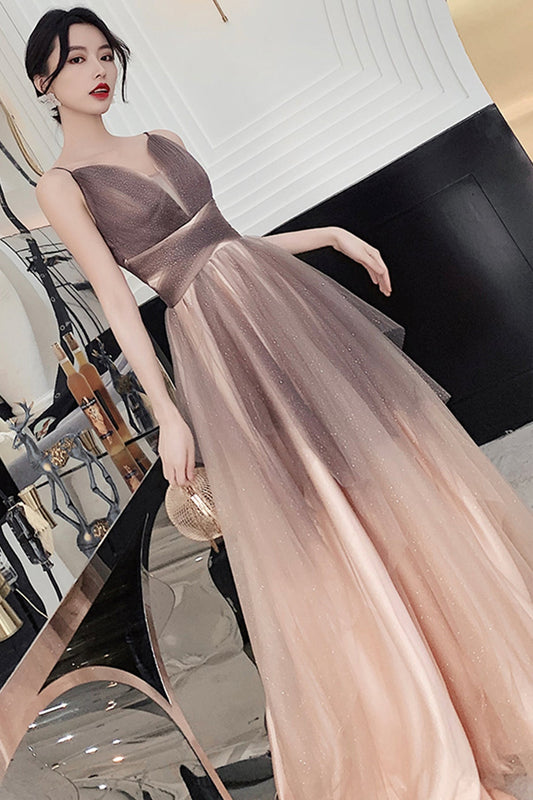 Cute tulle long A line prom dress evening dress  8858