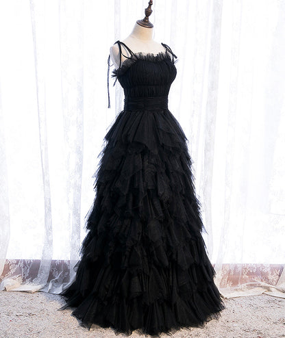 Black tulle long prom gown evening dress  8397