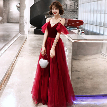 Cute velvet tulle long prom dress evening dress  8986