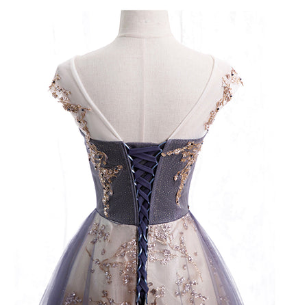 Cute tulle sequins long prom dress evening dress  10011