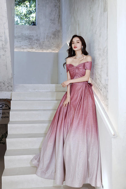 Pink gradient long A line prom dress pink evening dress  8742