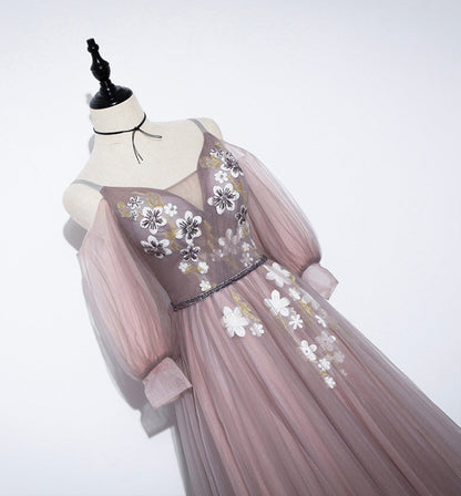 Cute v neck tulle long A line prom dress evening dress  8587