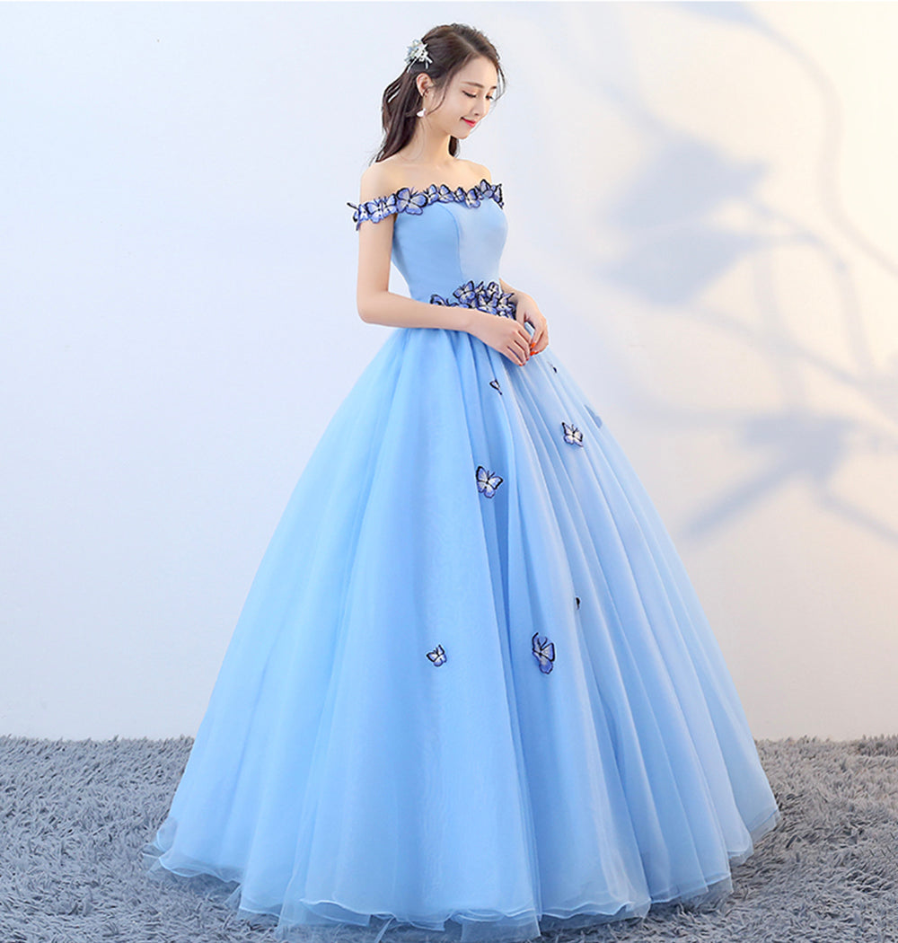 Blue tulle long ball gown dress formal dress  8627