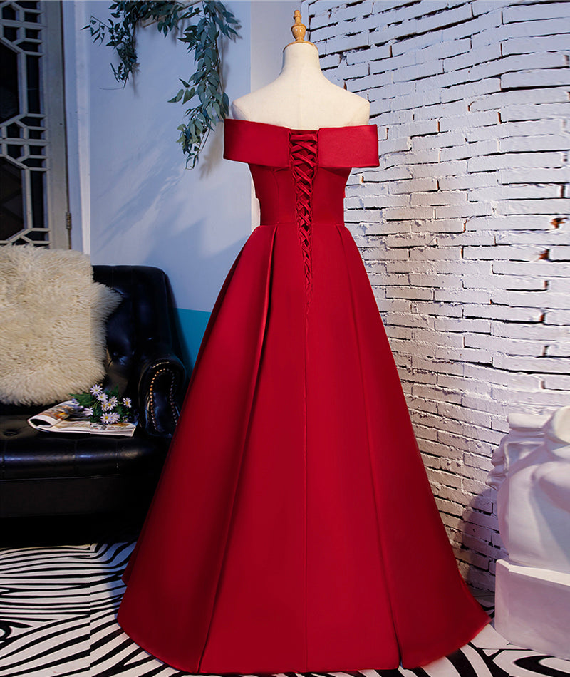 Red Elegant Fashion Simple Bow Sweet A-line Long Satin formal Ball Gown Evening Dress 8396