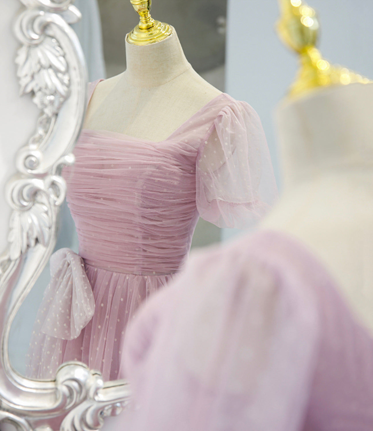 Purple tulle long A line prom dress evening dress  8820