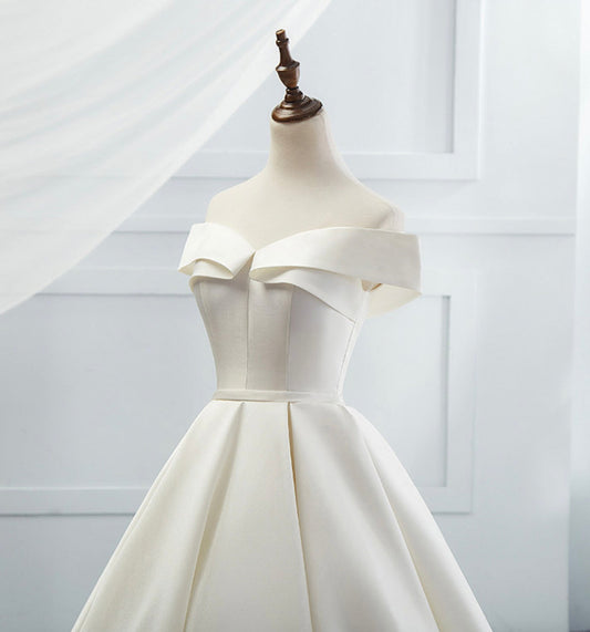 White satin long A line ball gown dress formal dress  8872